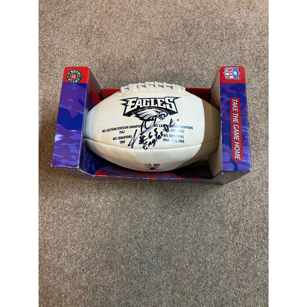 Signed Philadelphia Eagles Official NFL Team Logo White Football
